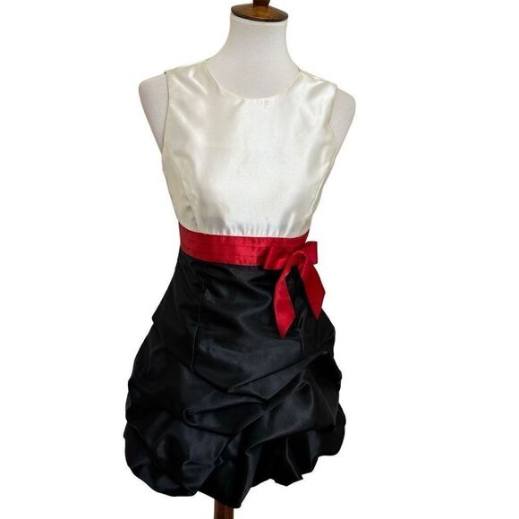 Gunne Sax Jessica McClintock Satin Sleeveless Gathered Bubble Dress Black Size 3 - Picture 1 of 6